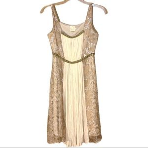 Beaubois Anthropologie summer dress w/ pleats detail and snakeskin overlay sz M